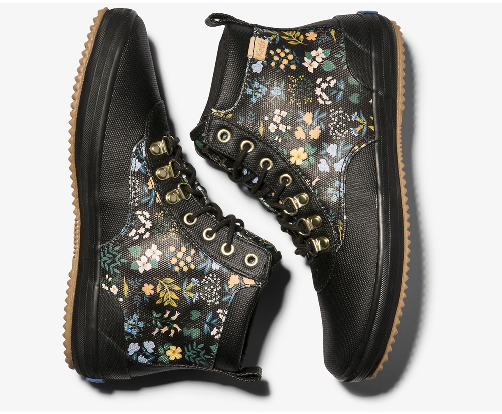 Botas Keds Mujer Negras - Rifle Paper Co. Scout Water-Resistant Lona Wildflower - 685-OCRMPV